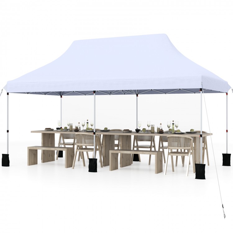 Pop-up canopy tent with white oxford fabric for 15-20 people, ideal for outdoor events and quick setup.