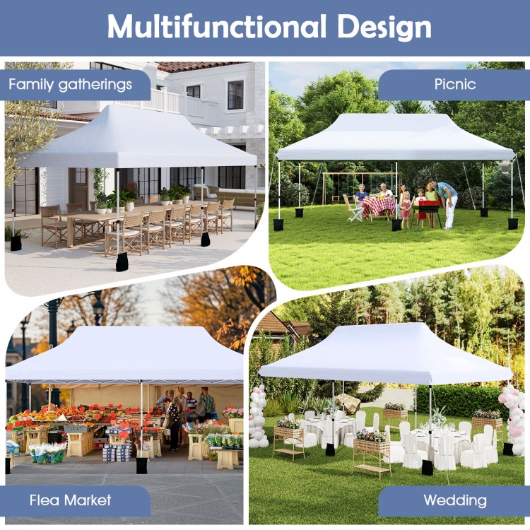 10x20 FT white pop-up canopy tent with adjustable height, ideal for outdoor events like weddings and picnics.