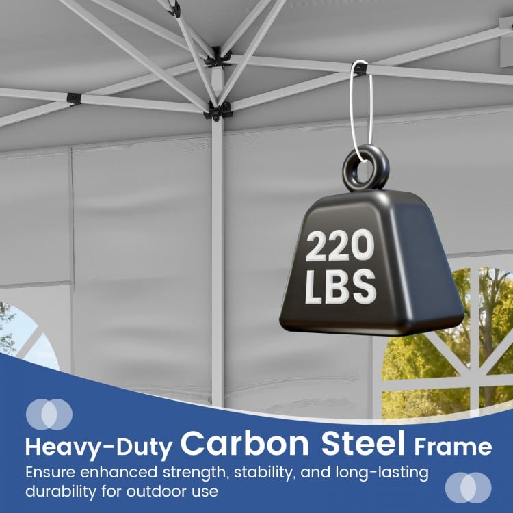 Heavy-duty carbon steel frame supports 220 lbs, ensuring stability and durability for the 10 x 20 feet pop-up canopy.