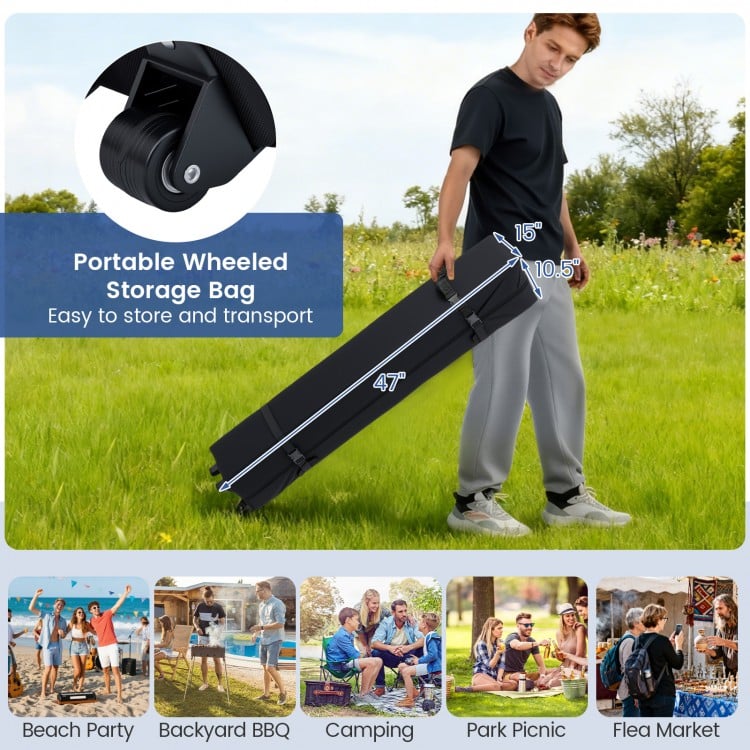 Wheeled storage bag for 10 x 20 feet pop-up canopy tent, easy to transport for BBQs, camping, and outdoor events.