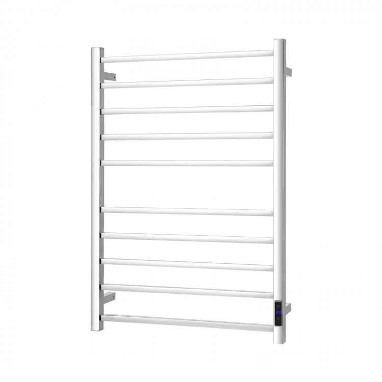 10-bar electric stainless steel towel warmer with a mirror polished finish, wall-mounted for efficient drying in.