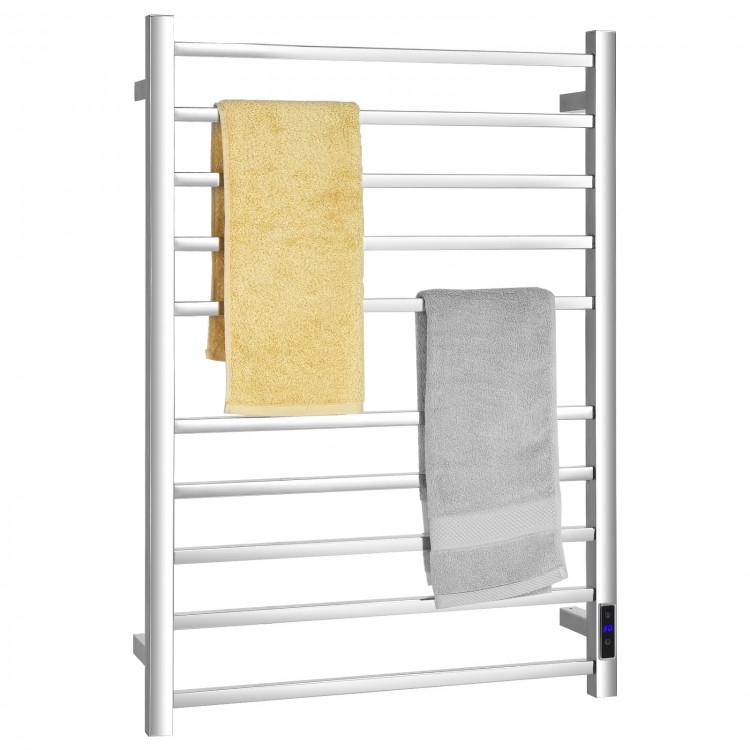 10-bar electric towel warmer in mirror polished stainless steel, wall-mounted for efficient drying and warmth in the.