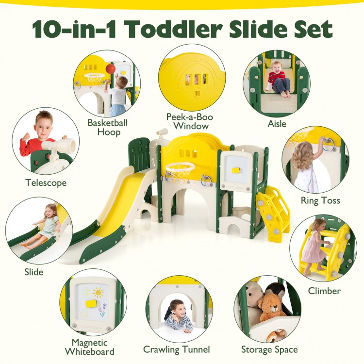 10 in 1 Toddler Slide Set Kids Slide and Climber Playset Indoor Playground - Gallery View 6 of 11