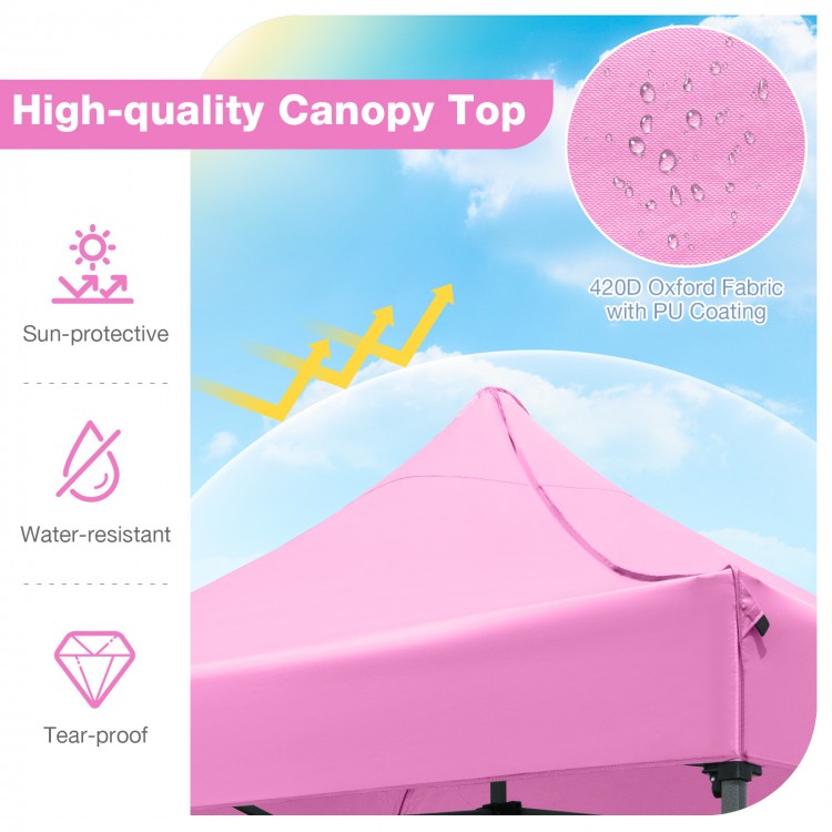 Pink 10 x 10 FT outdoor pop-up canopy tent with water-resistant 420D oxford fabric, ideal for events and parties.