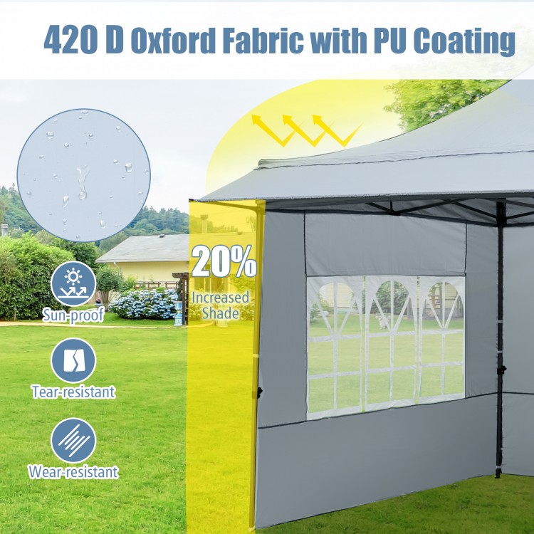 Detachable sidewall of a 10 x 10 FT gray pop-up canopy tent, featuring 420D oxford fabric for sun-proof and.