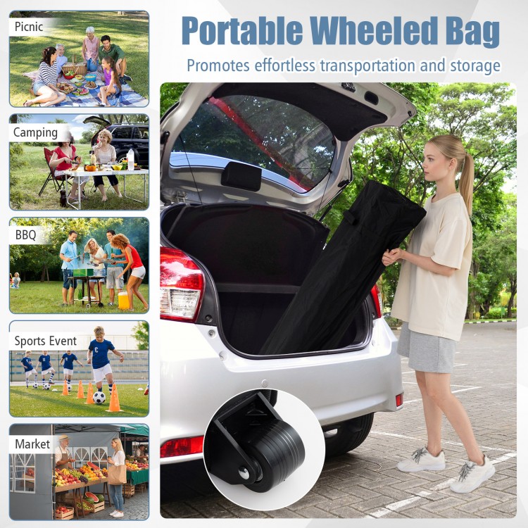 Wheeled bag for easy transport of the 10 x 10 FT pop-up canopy tent, ideal for picnics, events, and outdoor activities.