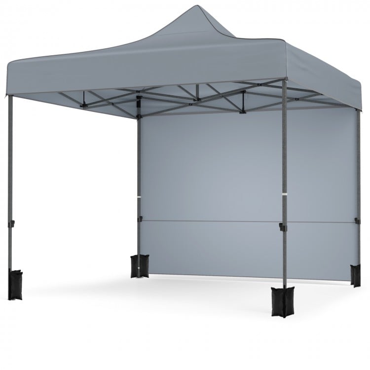 Gray 10 x 10 FT pop-up canopy tent with 4 removable sidewalls, ideal for outdoor events and easy transportation.