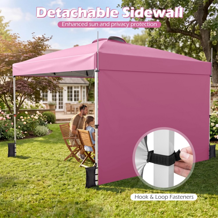 Detachable pink sidewall for a 10 x 10 feet pop-up canopy, providing sun protection and privacy during outdoor events.