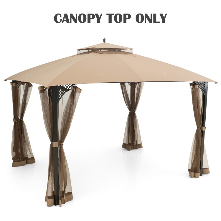 10 x 12 feet gazebo replacement top in brown with air vent and drainage holes, ideal for outdoor gatherings.