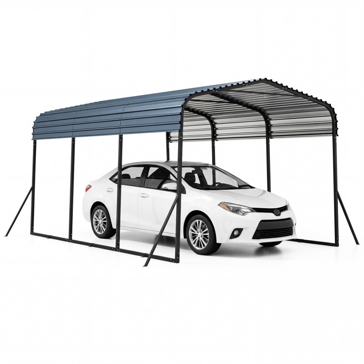Heavy-duty galvanized steel carport with leak-proof roof, providing all-weather protection for vehicles and outdoor use.