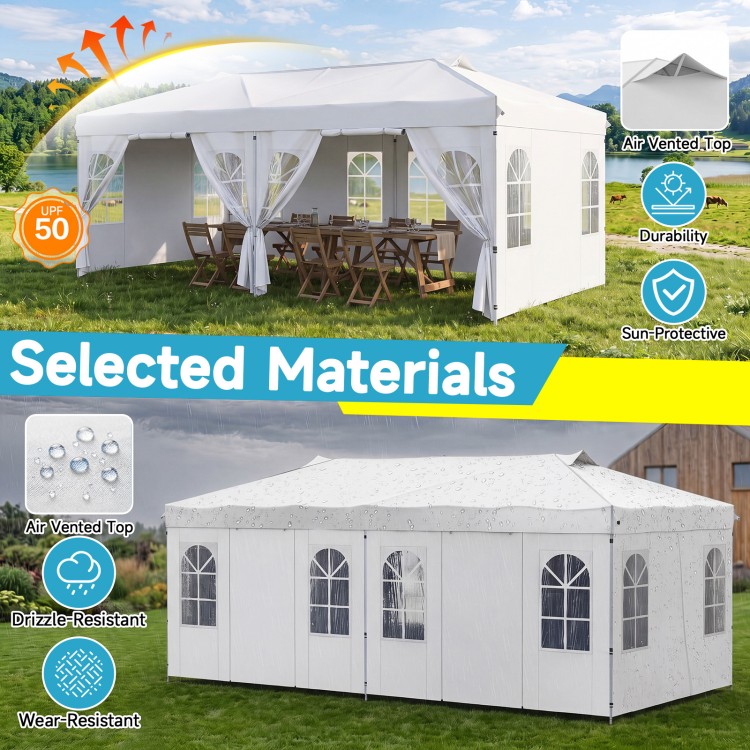 Pop up canopy tent with 6 sidewalls, adjustable height, and water-resistant fabric for outdoor events and gatherings.