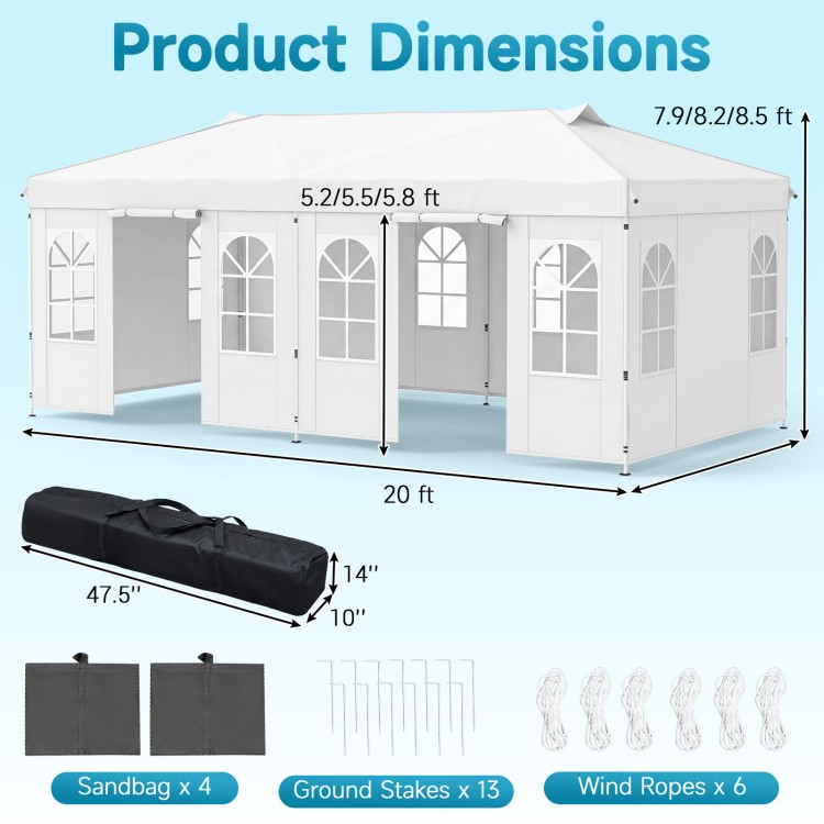 10 x 20 FT pop-up canopy tent with adjustable height, 6 sidewalls, and heavy-duty frame for outdoor events.