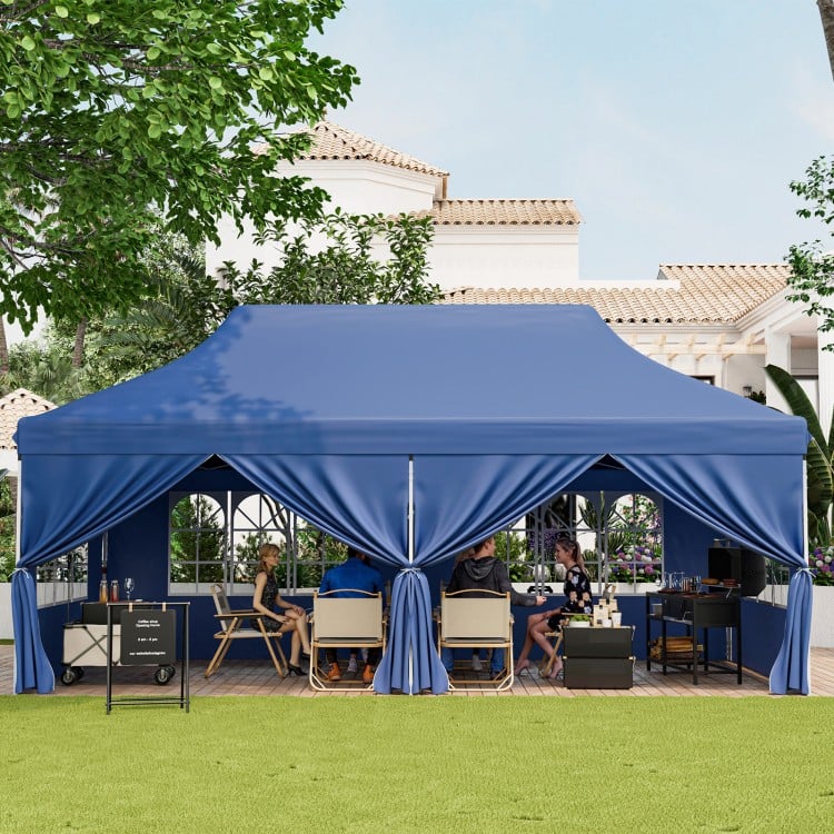 10 x 20 FT blue pop-up canopy with 6 sidewalls and windows, ideal for outdoor parties and weddings.