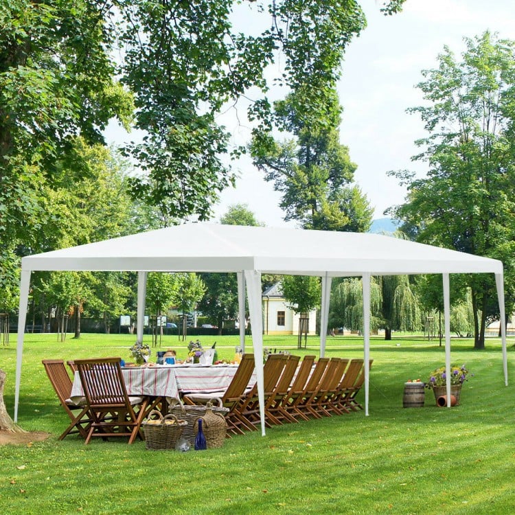 10 x 30 feet white gazebo canopy tent with sturdy steel frame, ideal for outdoor parties and events in the garden.