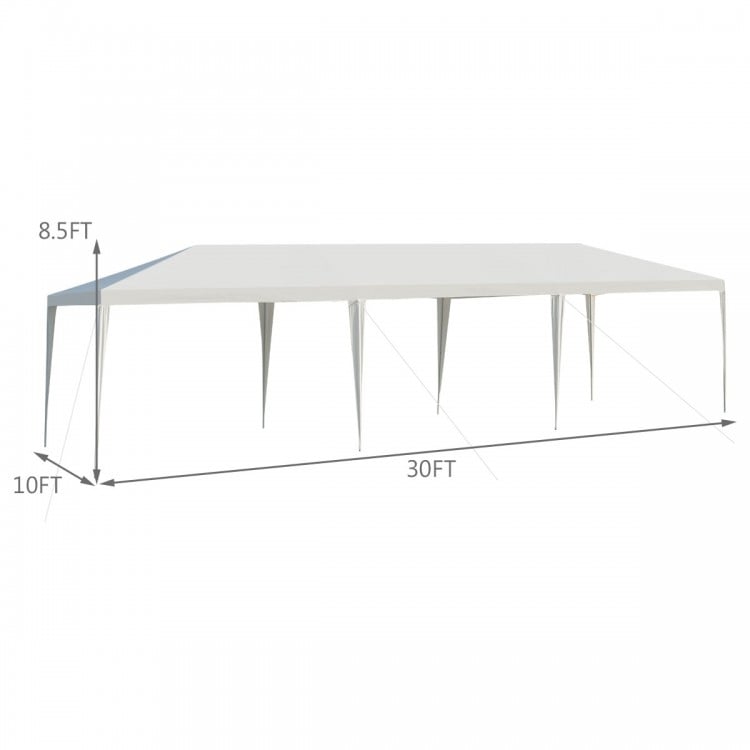 Large 10 x 30 feet gazebo canopy tent with a durable PE cover and sturdy steel frame, ideal for outdoor events.