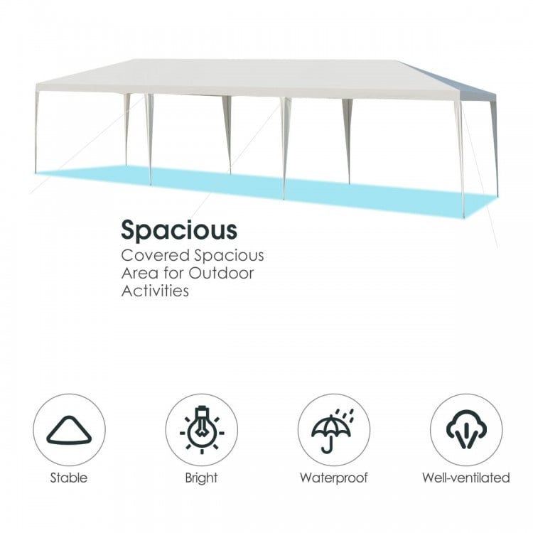 Spacious 10 x 30 feet gazebo canopy tent with waterproof PE cover, ideal for outdoor parties and events.