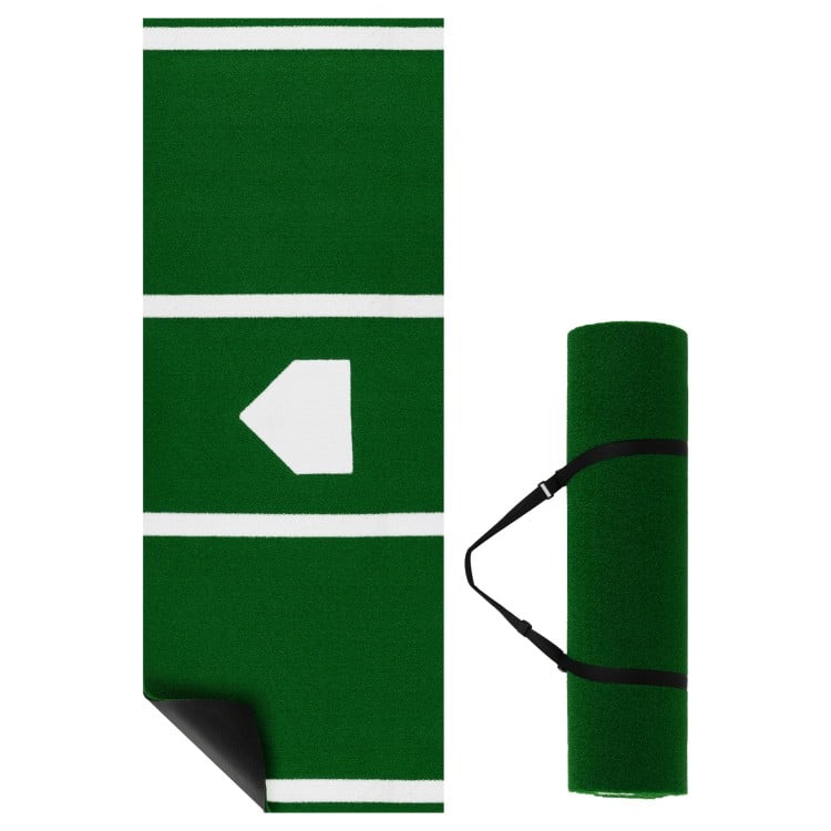 Baseball and softball hitting mat with home plate, green, dual-sided, anti-slip backing for safe practice anywhere.