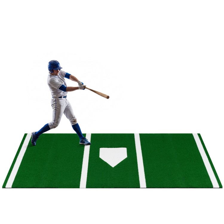 Baseball and softball hitting mat with home plate, 10 x 3.8 ft, featuring anti-slip backing for safe swings.