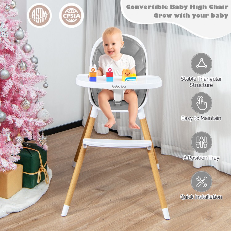 4-in-1 Convertible Baby High Chair Infant Feeding Chair with Adjustable Tray-GrayCostway Gallery View 2 of 10
