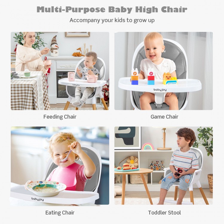 4-in-1 Convertible Baby High Chair Infant Feeding Chair with Adjustable Tray-GrayCostway Gallery View 7 of 10