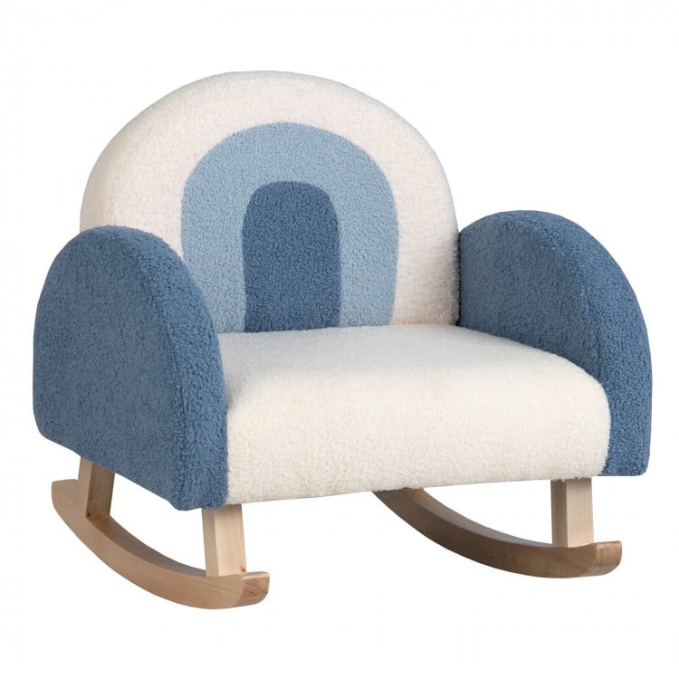 Kids Rocking Chair Children Velvet Upholstered Sofa with Solid Wood Legs-BlueCostway Gallery View 3 of 11