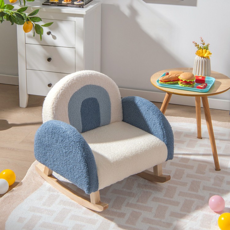 Kids Rocking Chair Children Velvet Upholstered Sofa with Solid Wood Legs-BlueCostway Gallery View 1 of 11