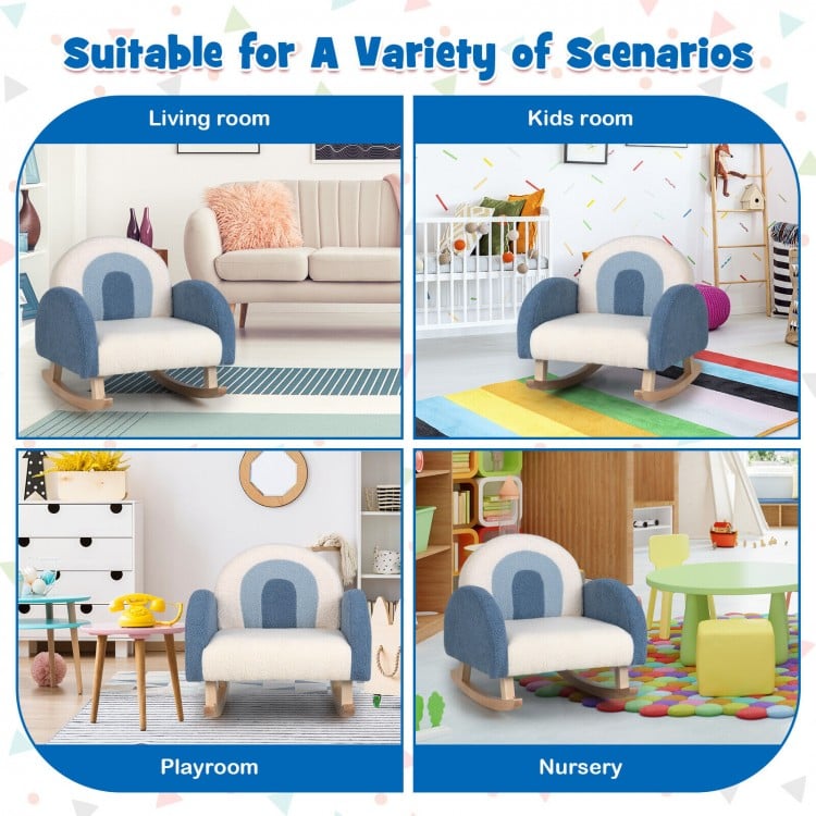 Kids Rocking Chair Children Velvet Upholstered Sofa with Solid Wood Legs-BlueCostway Gallery View 5 of 11