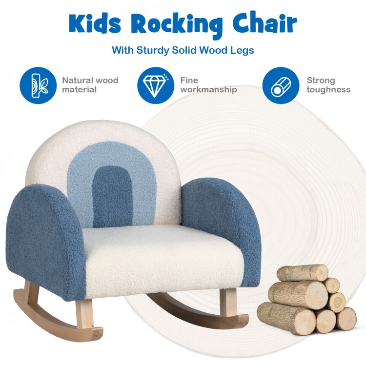 Kids Rocking Chair Children Velvet Upholstered Sofa with Solid Wood Legs-BlueCostway Gallery View 10 of 11