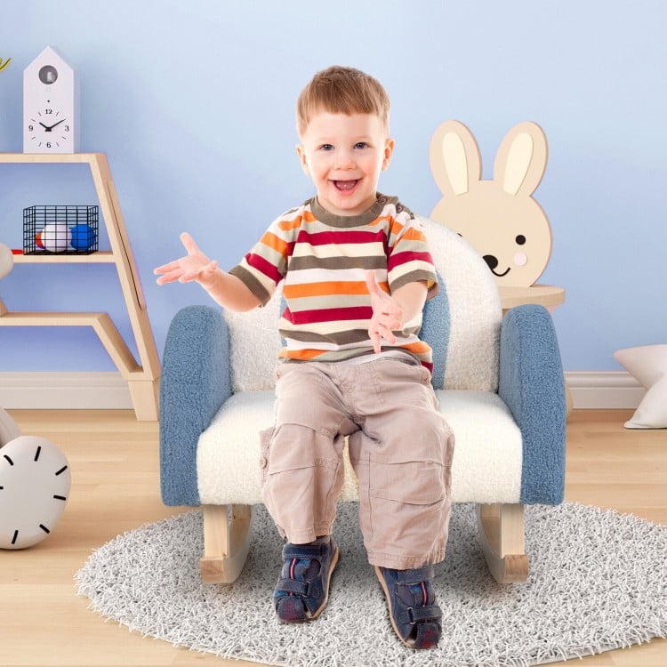 Kids Rocking Chair Children Velvet Upholstered Sofa with Solid Wood Legs-BlueCostway Gallery View 7 of 11