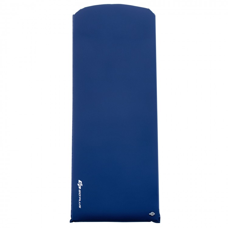 Blue self-inflating foam sleeping pad with moisture-resistant TPU coating, designed for comfort and warmth during.