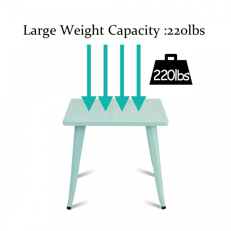 27-inch blue kids square steel table with adjustable legs, sturdy design, and large weight capacity of 220 lbs for.