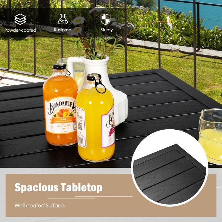 Spacious 32-inch outdoor steel square bar table with powder-coated, waterproof surface, ideal for dining and.