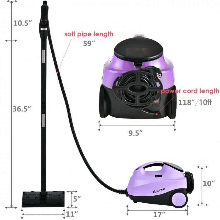 2000W purple steam cleaner mop with detachable unit, 1.5L tank, adjustable steam control, and 10ft power cord for.