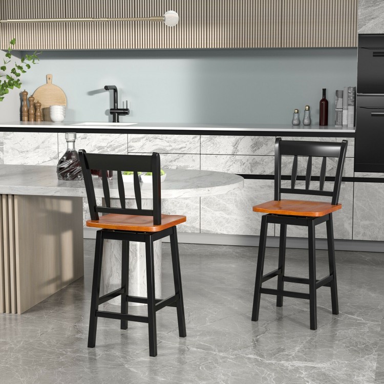 Set of 2 vintage swivel bar stools with 360° rotation, solid rubberwood frame, and ergonomic design for kitchen or.