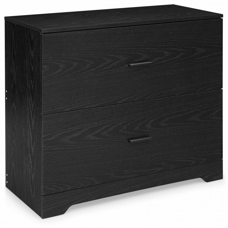 Black 2-drawer lateral file cabinet with adjustable bars, featuring smooth slide rails and anti-tilt design for.