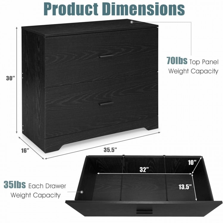 2-drawer lateral file cabinet in black with adjustable bars, featuring smooth slide rails and anti-tilt design for.