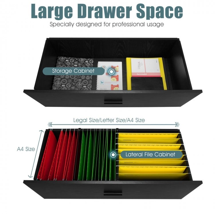 2-Drawer Lateral File Cabinet with Adjustable Bars for Home and Office-Black - Gallery View 5 of 11