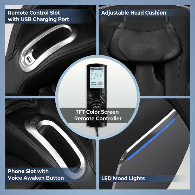 Full Body Zero Gravity Massage Chair with SL Track Voice Control Heat-BlackCostway Gallery View 12 of 12