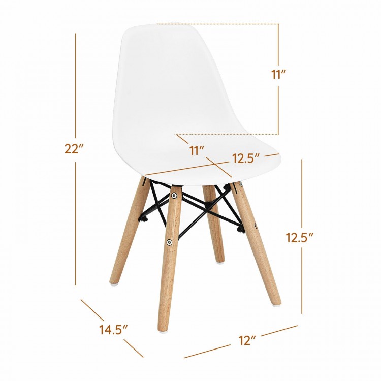 Mini-sized white DSW chair for kids with sturdy beech legs, ideal for nurseries and playrooms, ergonomic design.