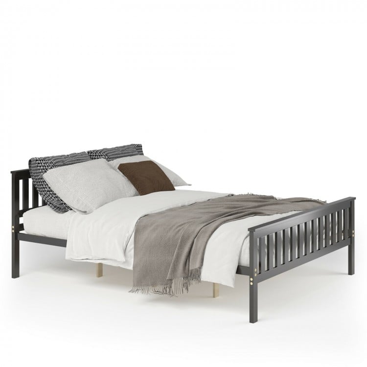 Queen wood platform bed with headboard, solid wood frame, modern design, and 12" under-bed storage for versatile use.