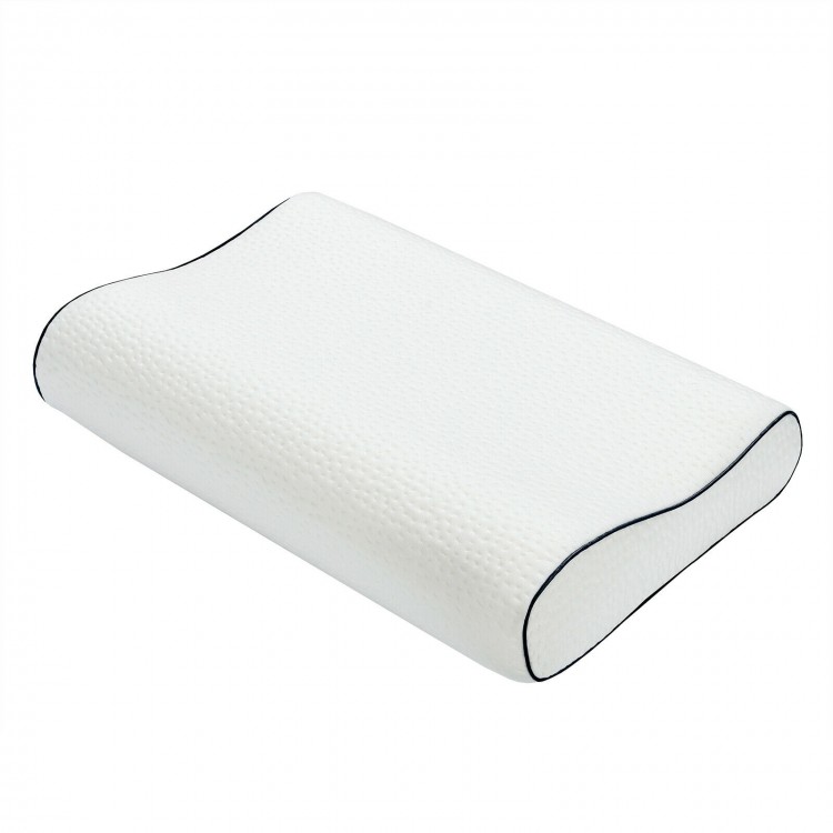 Orthopedic contour memory foam sleep pillow with ergonomic curves for neck support and pain relief, suitable for all.