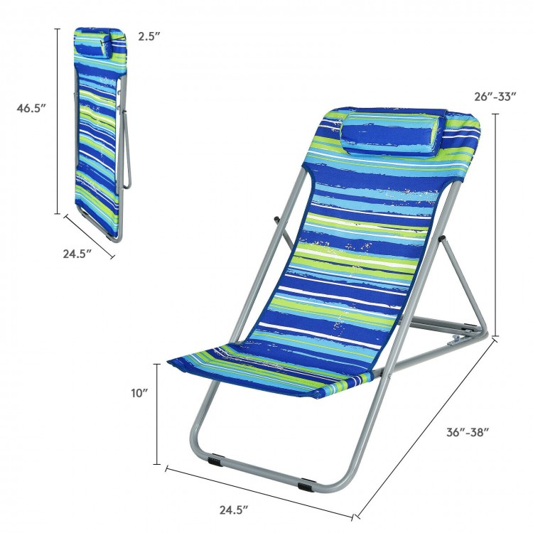 Portable beach chair set of 2 in blue with adjustable backrest and headrest, ideal for outdoor activities and.