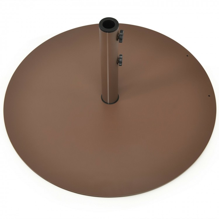 Round 29.5-inch outdoor steel umbrella base stand with a 50lbs weight for stability in windy conditions, suitable for.