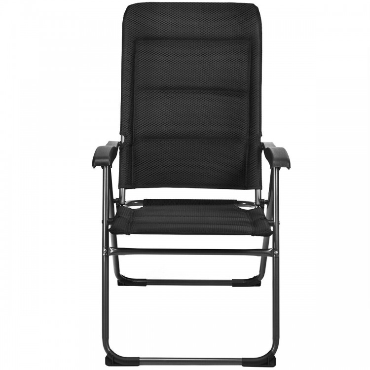 Black patio folding chair featuring a lightweight foldable design and breathable oxford fabric, ideal for easy.
