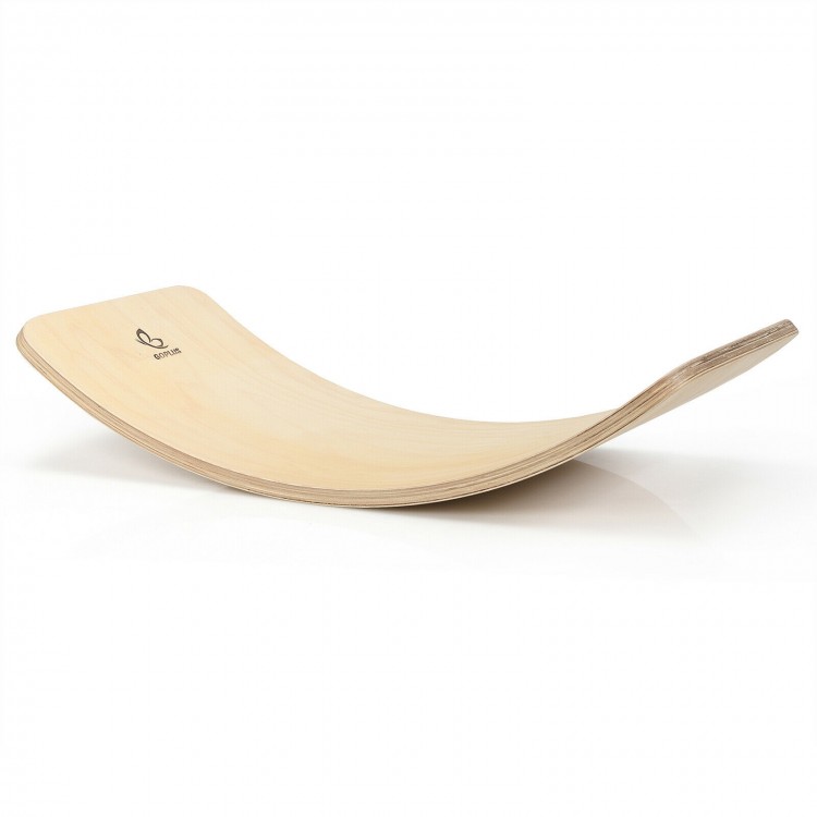 Curvy 35-inch wooden wobble balance board made of premium birch, ideal for kids' play and exercise activities.