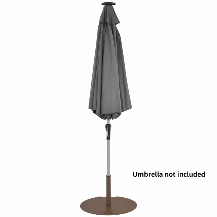 50 lbs umbrella base stand with wheels, solid metal frame for stability, suitable for patio use, umbrella not included.