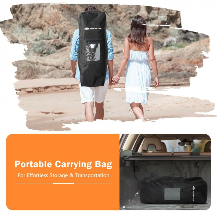 Portable carrying bag for inflatable stand-up paddle board, ideal for easy storage and transportation during water.
