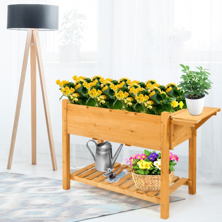 Elevated planter box with 8 grids, made of durable fir wood, perfect for comfortable gardening on patios or balconies.