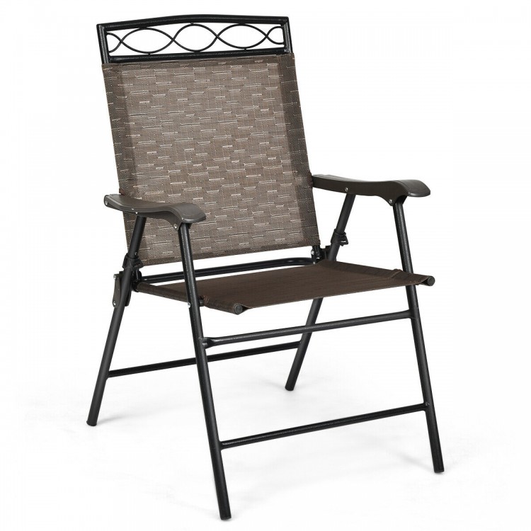 Folding patio chair with breathable fabric and steel frame, ideal for outdoor activities and easy storage.