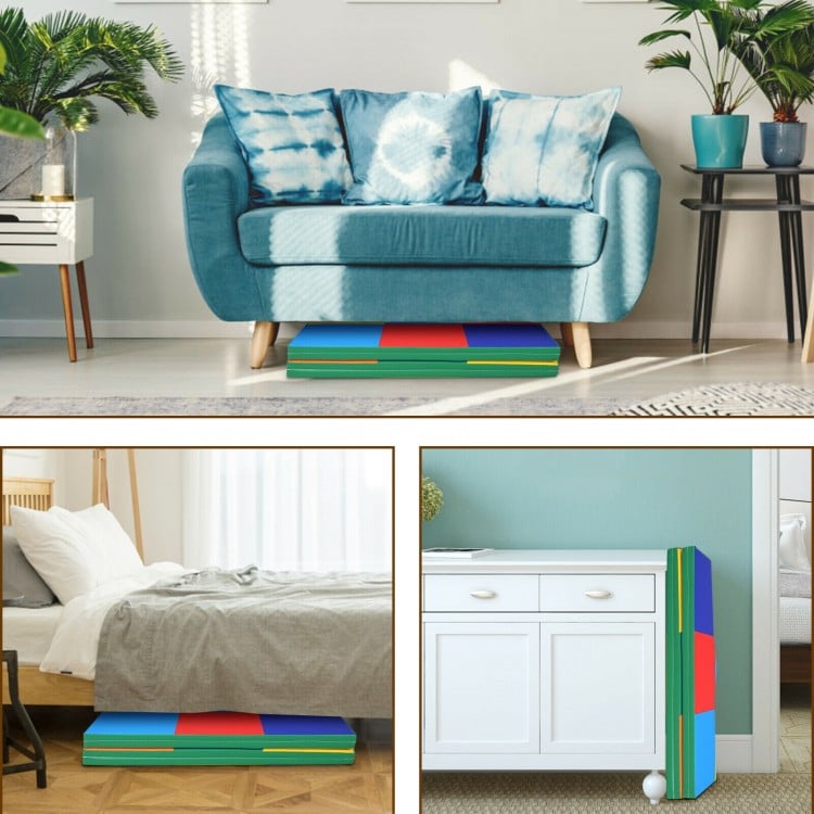 Colorful 58-inch baby folding activity floor mat made of non-toxic PU and EPE, perfect for toddlers' playtime and.